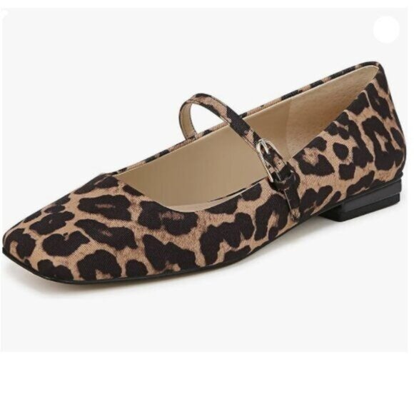 Milooey shoes Women's Closed Square Toe Mary Jane Flats Chunky Low Heels Leopard - Picture 1 of 8